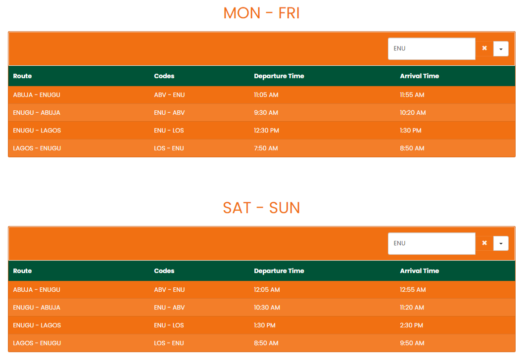 Ibom-Air Enugu Flight Schedules